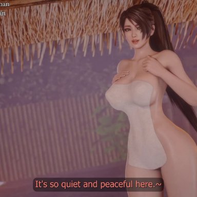 momiji (ninja gaiden), bouquetman, anal, anal penetration, anal sex, big penis, cum, dark-skinned male, hot spring, huge penis, interracial, light-skinned female, long ponytail, male/female, ninja