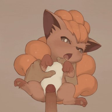 nintendo, pokemon, pok&#233;mon (species), tails, vulpix, youjomodoki, 1boy, 1girls, animal ears, anus, big dom small sub, black sclera, blush, brown eyes, brown fur