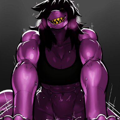 deltarune, undertale (series), kris (deltarune), susie (deltarune), ajaycolor, krekk0v, 1boy, 1boy1girl, 1girl1boy, 1girls, abs, anthro, athletic, athletic female, big breasts