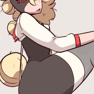 xingzuo temple, tang (diives), diives, 1girls, anthro, ass, big ass, blonde hair, clothing, female, female only, freckles, jiggle, jiggling ass, legwear