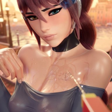 mirrorwatch, overwatch, overwatch 2, amelie lacroix, captain lacroix, widowmaker, forceballfx, bangs, blue eyes, blush, breasts, choker, dichromatic eyes, dichromatism, eyeliner