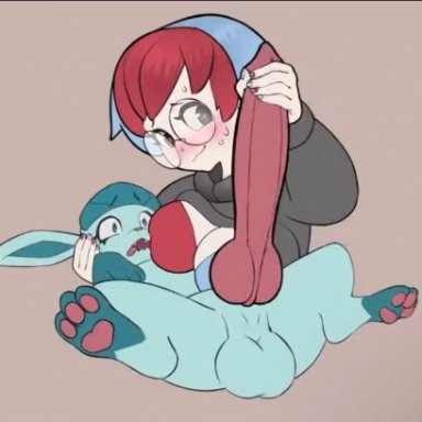 pokemon, glaceon, penny (pokemon), smugbluefaun, furry, handjob, human on feral, pokephilia, zoophilia, animated, tagme, video