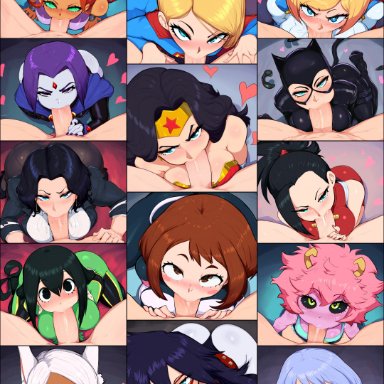 batman (series), dc, dc comics, my hero academia, superman (series), teen titans, wonder woman (series), catwoman, midnight (my hero academia), mina ashido, miruko, momo yaoyorozu, nejire hado, ochako uraraka, power girl