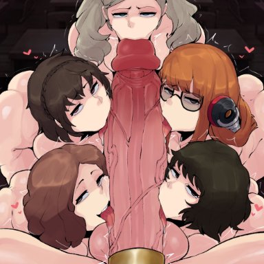 atlus, persona, persona 5, ann takamaki, haru okumura, makoto niijima, sadayo kawakami, sakura futaba, horu, 1futa, 5girls, blonde hair, breasts, brown hair, erection