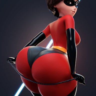 disney, pixar, the incredibles, elastigirl, helen parr, smitty34, 1girls, ass, big ass, big thighs, breasts, brown eyes, brown hair, bust, busty