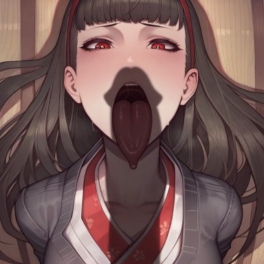 persona, persona 3, persona 4, persona 5, amagi yukiko, wanuze, ahe gao, big penis, black hair, dark skin, dark-skinned male, huge cock, kimono, open mouth, penis awe