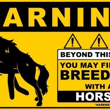 warning sign person, lluisabadias, 1boy, 1male, anal, animal genitalia, belly bulge, bent over, breeding, breeding mount, breeding slave, bucket, bulge, equine, forced