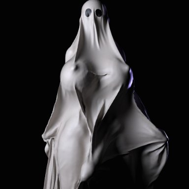 serge3dx, 1futa, bedsheet, bedsheet ghost, big breasts, big penis, black background, breasts, futa only, futanari, huge cock, penis, penis under clothes, sheet ghost, solo