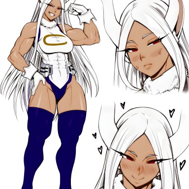 my hero academia, miruko, rumi usagiyama, ajaycolor, speedl00ver, 1girls, abs, bare arms, bare shoulders, bare thighs, big breasts, blush, bunny ears, bunny girl, clothed