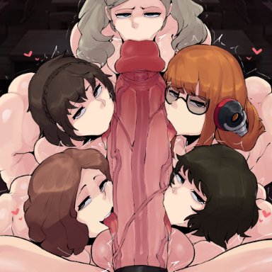 atlus, megami tensei, persona, persona 5, ann takamaki, haru okumura, makoto niijima, sadayo kawakami, sakura futaba, horu, 1futa, 5girls, ass, bangs, big breasts