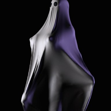 serge3dx, 1futa, bedsheet, bedsheet ghost, big breasts, big penis, black background, breasts, futa only, futanari, huge cock, penis, penis under clothes, sheet ghost, solo