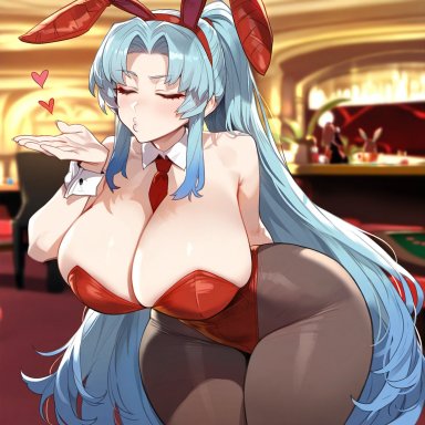 lobotomy corporation, angela (lobotomy corporation), floox, 1girls, blue hair, breasts, female, hips, huge breasts, long hair, naughty face, thick thighs, thighs, wide hips, ai generated