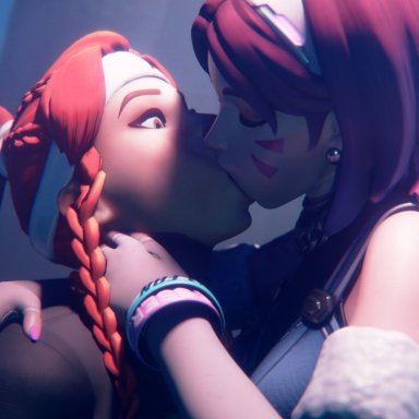 le sserafim, overwatch, overwatch 2, antifragile bb, antifragile dazzle, brigitte, d.va, tracerlover, kissing, shocked, yuri, 3d