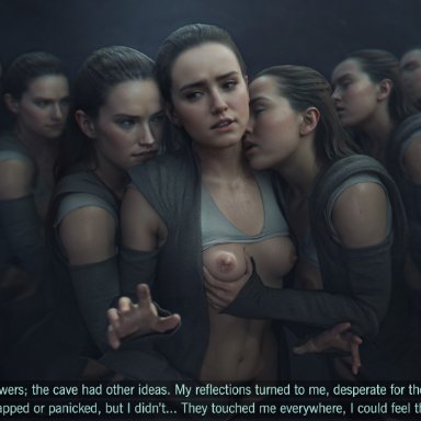 star wars, rey, drdabblur, areola, areolae, big breasts, breasts, copies, duplicated character, female, female focus, female only, imminent sex, kissing, light skin