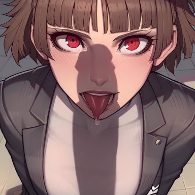 persona, persona 3, persona 4, persona 5, makoto niijima, asura (ai style), wanuze, ahe gao, big penis, brown hair, dark skin, dark-skinned male, huge cock, open mouth, penis awe