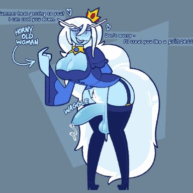 adventure time, cartoon network, ice queen (adventure time), xenopavilia, 1futa, balls, balls hang, bent over, big balls, big breasts, big penis, blue blush, blue body, blue penis, blue skin