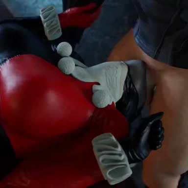 batman (series), batman, harley quinn, harley quinn (classic), smitty34, big breasts, big penis, blowjob, bodysuit, clothing, clown, clown girl, deepthroat, fellatio, large breasts