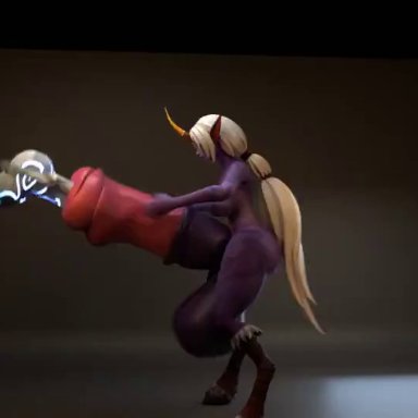 league of legends, kindred, soraka, 1futa, churning, cock vore, digestion, futanari, goat, horsecock, horsecock futanari, vore, 3d, animated, sound