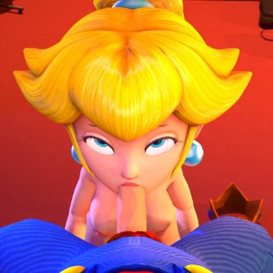 mario (series), mario, princess peach, zoeysfm, 1boy, 1girls, blonde hair, blue eyes, cum, cum in mouth, cum inside, ejaculation, facing viewer, fellatio, hetero