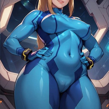 metroid, samus aran, zero suit samus, ditzyluna, ass, big ass, cameltoe, female, light skin, light-skinned female, smile, solo, solo female, thick thighs, voluptuous