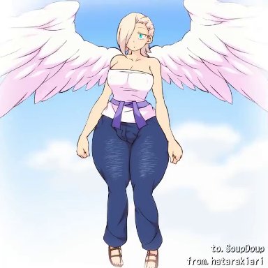 hataraki ari, 1girls, angel, angel wings, big breasts, breast expansion, breast inflation, breasts, breasts bigger than head, breasts bigger than torso, cleavage, female, female focus, female only, huge breasts