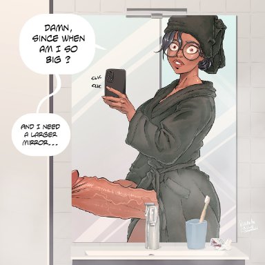 evelyne(eustache), eustache, lord eustache, 1futa, bathrobe, breasts, clothed, clothing, dark skin, dark-skinned futanari, erect penis, erection, futa only, futanari, glasses