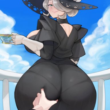 nintendo, pokemon, pokemon legends: arceus, cogita (pokemon), artsheops, 1girls, ass, big ass, big breasts, breasts, clothed, clothed female, curvy, curvy female, curvy figure