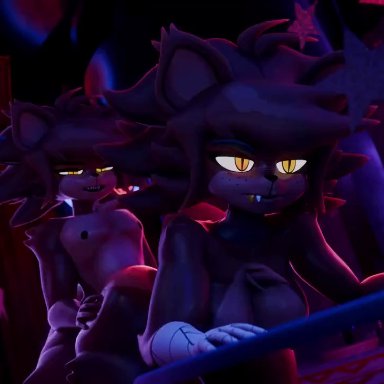 five nights at freddy's, fredina's nightclub, fexa, fexa (cryptia), foxy (fnaf), cryptiacurves, lightshow, 1boy, 1femboy, 1girls, 2anthro, anthro, anthro on anthro, anthro penetrated, anthro penetrating