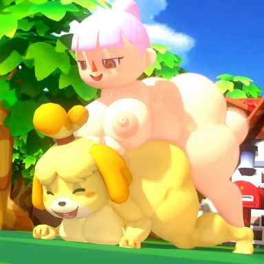 animal crossing, animal crossing girl, isabelle (animal crossing), villager (animal crossing), leviantan581re, big ass, big breasts, female, futa on female, futanari, huge ass, huge breasts, huge cock, penetration, penis