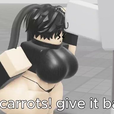 roblox, robloxian, zuntester, 1boy, 1boy1girl, 1girl1boy, 1girls, big breasts, black arm warmers, black armwear, black clothing, black hair, bunny, bunny ears, bunny girl