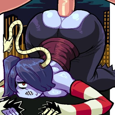 skullgirls, squigly, valmar, 1boy, 1girls, anal, anal sex, ass, ass up, big ass, big butt, blue body, blue skin, butt, buttsex