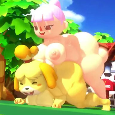 animal crossing, animal crossing girl, isabelle (animal crossing), villager (animal crossing), leviantan581re, big ass, big breasts, female, futa on female, futanari, huge ass, huge breasts, huge cock, penetration, penis