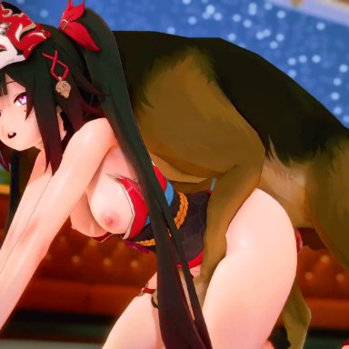 honkai: star rail, sparkle (honkai: star rail), lumikiru, animal genitalia, canine, canine penis, doggy style, feral on female, interspecies, male, penis, zoophilia, 3d, 3d (artwork), 3d animation