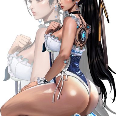 shift up, stellar blade, eve (stellar blade), kittymiya, 1girls, android, android girl, ass, bangs, big ass, big breasts, big butt, black hair, boobies, boobs