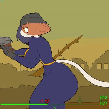 fallout, fortnite, meow skulls (fortnite), vault dweller (cosplay), zudofu (artist), breast expansion, breasts, clothed, expansion, hyper, inflation, ripping clothing, thigh expansion, thighs, vault suit