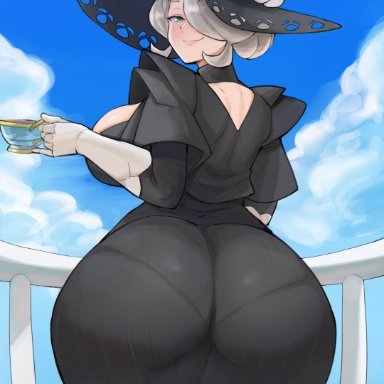 nintendo, pokemon, pokemon legends: arceus, cogita (pokemon), rei (pokemon), artsheops, 1boy, 1girls, ass, ass grab, breasts, clothed, dat ass, dress, female