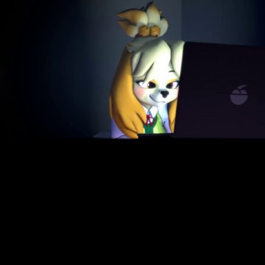 animal crossing, nintendo, isabelle (animal crossing), a1ph4w01v, animal genitalia, animal penis, anthro, balls, big penis, bodily fluids, breasts, canid, canine, canine genitalia, canine penis