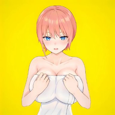 go-toubun no hanayome, nakano ichika, nakano itsuki, nakano miku, nakano nino, nakano yotsuba, pitophee, blue eyes, blush, bouncing breasts, breast jiggle, breasts, embarrassed, female, flashing