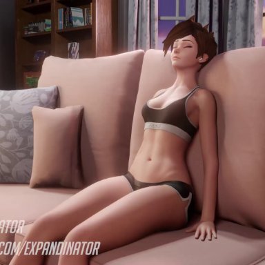 blizzard entertainment, overwatch, tracer, expandinator, 1girls, bigger than her head, breast expansion, brown hair, huge breasts, hyper breasts, massive breasts, short hair, video, 3d, 3d animation