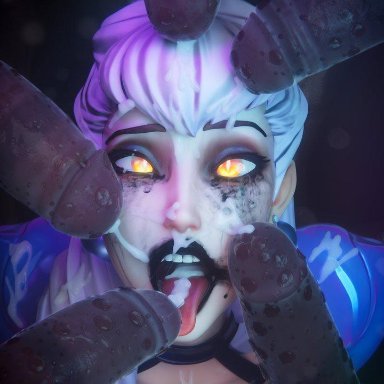 k/da all out series, league of legends, evelynn, k/da all out evelynn, supernovax, ahe gao, black penis, cum in mouth, cum on body, dark-skinned male, facial, interracial, multiple boys