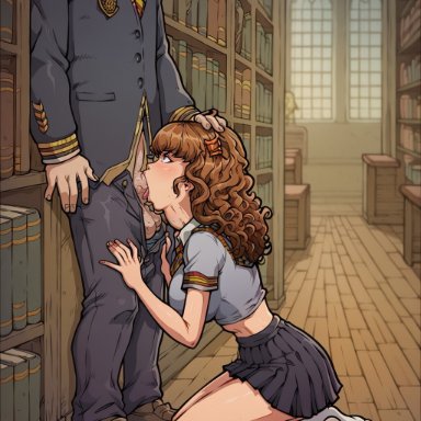 harry potter, hermione granger, aidude, 1boy, 1girls, age difference, all the way to the base, ass, balls deep, blowjob, british, brown eyes, brown hair, crying, curly hair