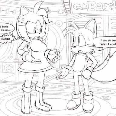 sonic (series), amy rose, sonic the hedgehog, tails the fox, excito, lewdlunacy , ahe gao, anthro, anthro on anthro, belly bulge, bent over, big penis, bulge, cheating, cheating girlfriend