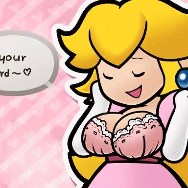 mario (series), nintendo, paper mario, paper peach, princess peach, coolerinker, inker comics, inkershike, 1girls, big breasts, blonde hair, bouncing, bouncing breasts, bra, breasts