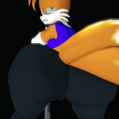 sega, sonic (series), sonic the hedgehog (series), tails the fox, thordersfm, 1boy, armwear, ass, big ass, blue eyes, bottom heavy, bouncing ass, bubble butt, clothing, crop top