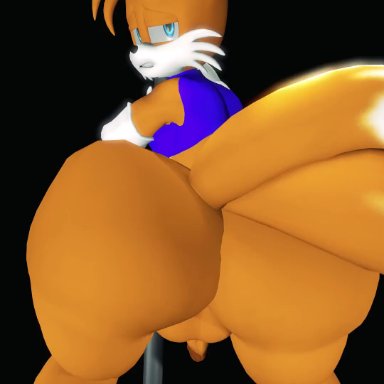 sega, sonic (series), sonic the hedgehog (series), tails, tails the fox, thordersfm, 1boy, anthro, armwear, ass, balls, big ass, blue eyes, bottom heavy, bottomless