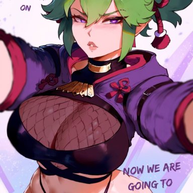 genshin impact, kuki shinobu, print tax5, breasts, green hair, legs, panties, voluptuous, voluptuous female, waiting for sex, ai generated, patreon username, text, twitter username