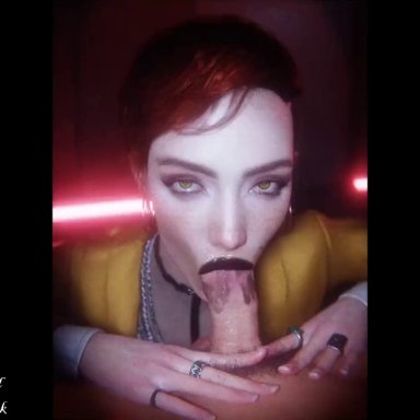 cd projekt red, cyberpunk 2077, aurore cassel, checkpik, big penis, black lipstick, blowjob, blowjob face, bob cut, club, cyberpunk, eldersound, pov, red hair, sucking penis