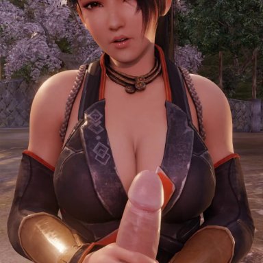 dead or alive, ninja gaiden, momiji (ninja gaiden), lazyprocrastinator, 1boy, black hair, breasts, female, large breasts, light skin, light-skinned female, light-skinned male, long hair, looking at viewer, male