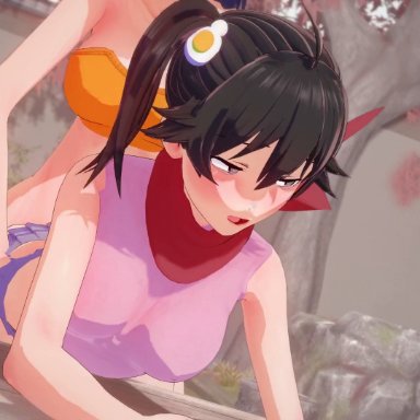 bakemonogatari, monogatari (series), araragi karen, kanbaru suruga, hikaku, 1futa, 1girls, arm wraps, bra, clothed, futanari, hands on ass, multiple views, no panties, outdoors