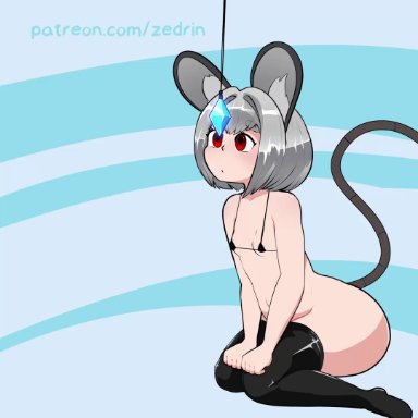 touhou, nazrin, zedrin, 1girls, animal ears, areola slip, areolae, ass, big ass, big breasts, big butt, big nipples, bodily fluids, bottomless, bra